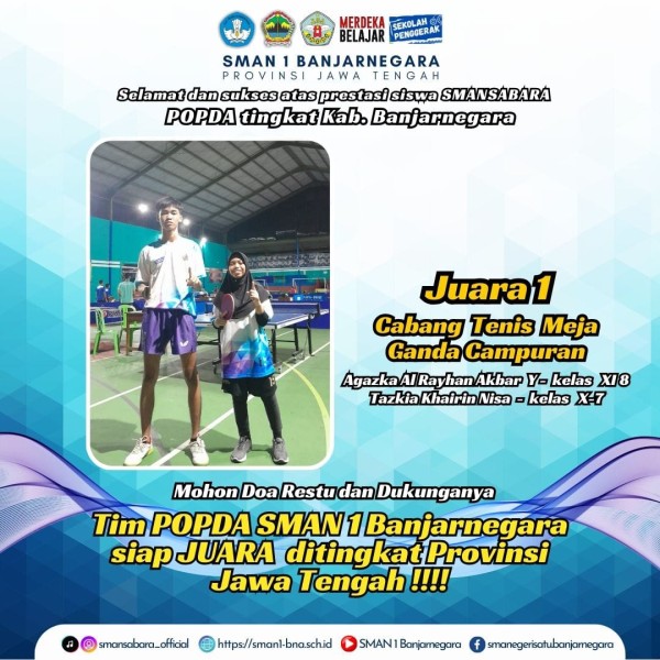 Smansabara Raih Juara I Tenis Meja Ganda Campuran POPDA Banjarnegara