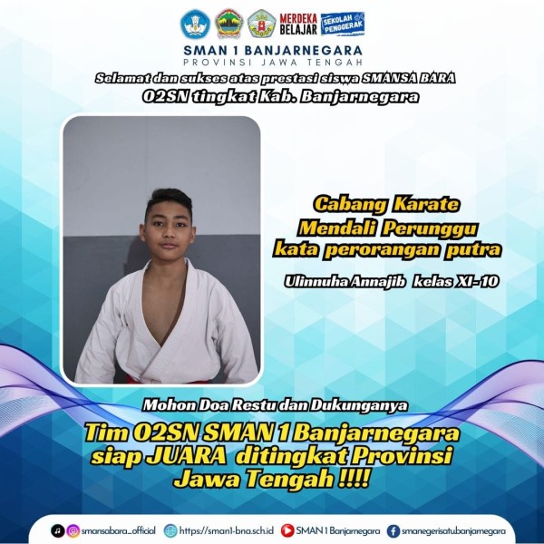Ulinnuha Annajib Raih Medali Perunggu Karate Kumite O2SN SMA/MA Kabupaten Banjarnegara Tahun 2024